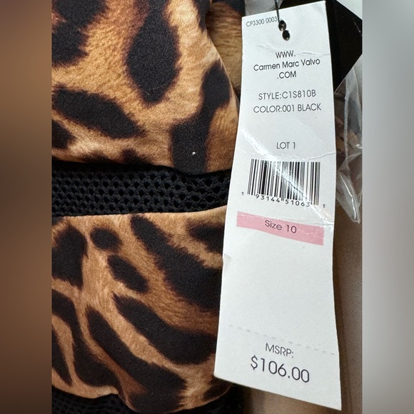 NWT Carmen Marc Valvo Animal Print One Shoulder One Piece Swimsuit Size 10 - Picture 7 of 7
